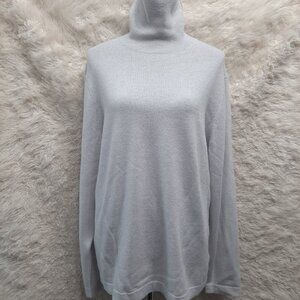 Mark Law Women's 100% Extra Fine Merino Wool Light Gray Turtle Neck Sweater L